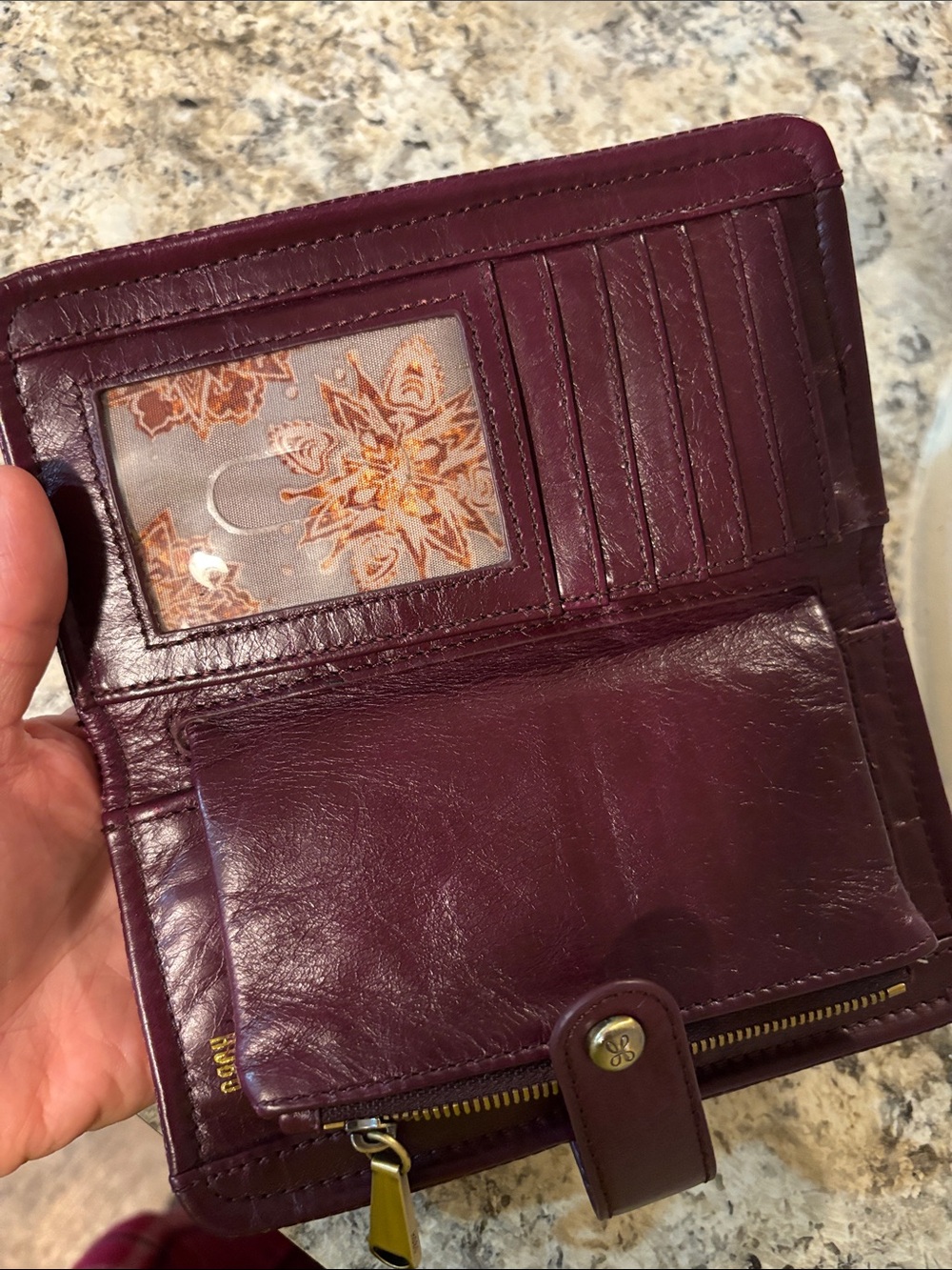 HOBO Leather Trifold Wallet in Deep Plum - Picture 2 of 4